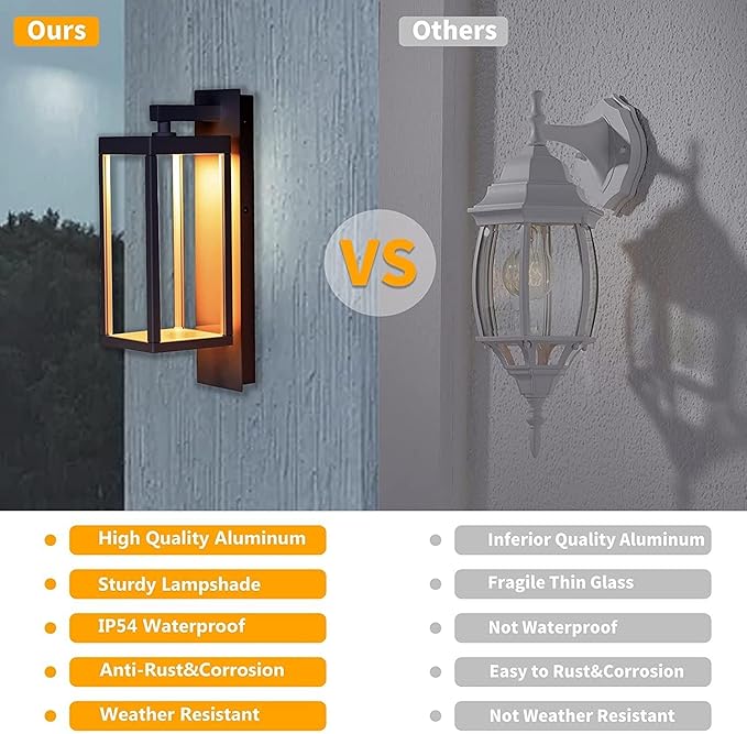 Outdoor Wall Sconce Exterior Waterproof Wall Lantern Light Fixtures Dark Porch Lights with Clear Glass Shade Waterproof Aluminum Front Door Wall Mount Lighting for Garage Garden Patio 2 Pack