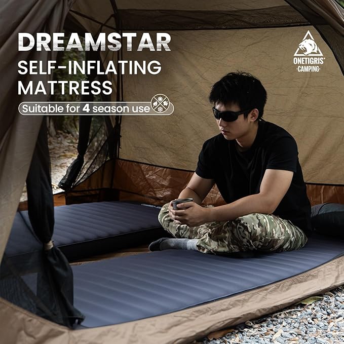 ONETIGRIS Dreamstar Single Air Mattress Self-Inflating Sleeping Pad Foam for Camping Backpacking Car Trips Travels Air Bed with Patch-up Kit