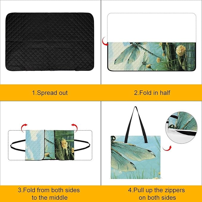 Zipper Dragonflies in Flight Style Picnic Mat Suitable for Travel Camping Park Or Home Use