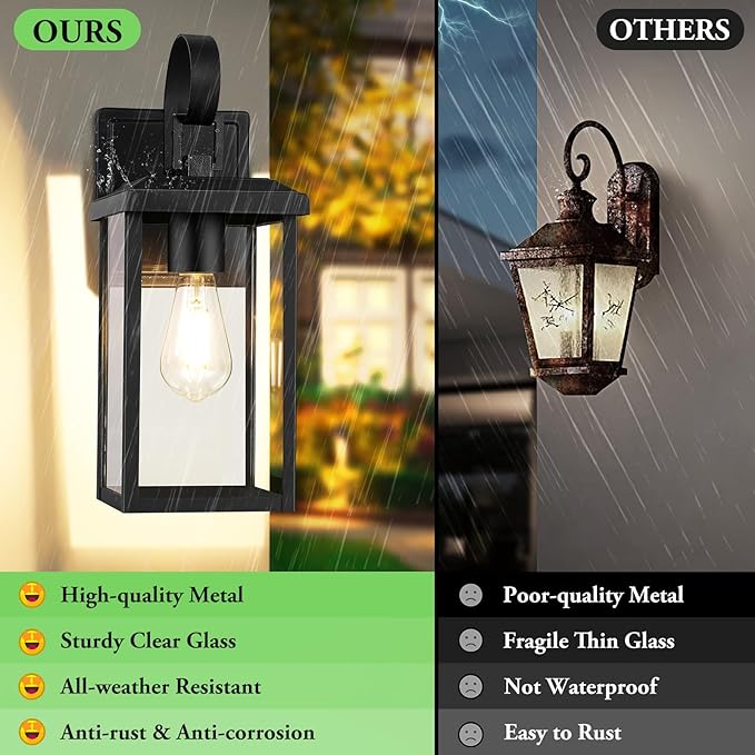 BesLowe 2-Pack Outdoor Wall Light Fixtures 15 Exterior Lighting Fixtures Wall Mount Waterproof Porch Lights Outdoor Wall Sconces Lanterns Modern Outside Lights for House Front Door Garage Black