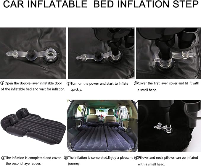Inflatable SUV Air Mattress Thickened Flocking Inflatable Car Camping Travel Air Mattress with 2 Pillows &amp Air PumpPortable Car Sleeping Bed for SUV|MPV|Minivan