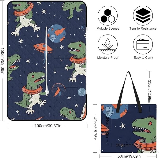 Zipper Funny Astronaut Dinosaur Rocket Style Picnic Mat Suitable for Travel Camping Park Or Home Use