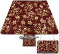 Flower Maroon Gold Floral Classy Burgundy Antique Waterproof Outdoor Picnic Blanket Sandproof Beach Mat for Camping Hiking Grass Travelling