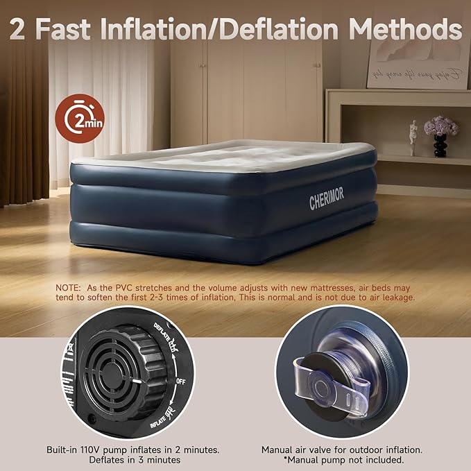 Twin Air Mattress with Built in Pump 18 Raised Thick Inflatable Bed 440lb Comfort Support Inflatable Blow Up Mattress with Carry Bag for Camping Fast Self-Inflating Air Bed for Guest&ampHome