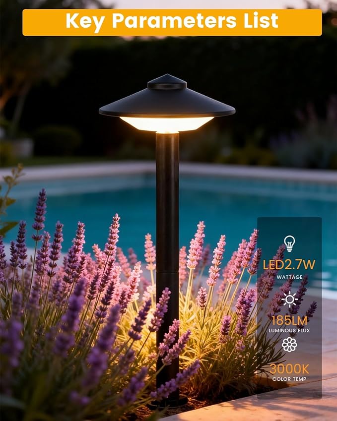 Low Voltage Pathway Lights 1 Pack - 2.7W LED Landscape Lighting Die-Cast Aluminum Outdoor Path Lights with Patent Connector 5.9x5.9x13.7inch Wet Location Safe