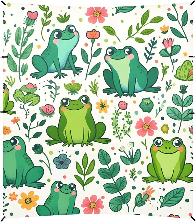 Seamless Pattern Cartoon Frog and Plant Camping Sun Shelter Beach Tent Portable Beach Sun Shade Outdoor Canopy for Camping Trips Fishing Picnic