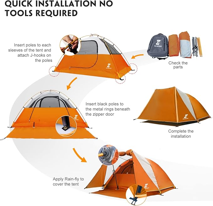 Camping Tent 2 Person Aluminum Poles Tent with Bike Shed and Rainfly-Portable Dome Tents for Camping