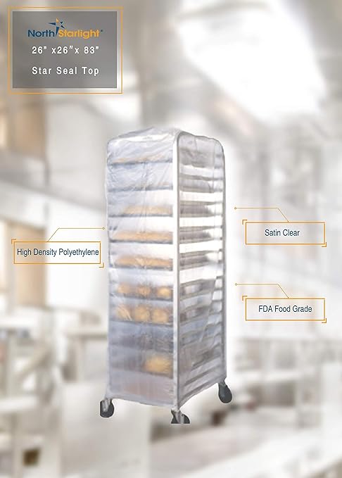 Tronex 50 Pcs Disposable Bun Pan Rack Covers High-Density Polyethylene Food Safe Plastic Bakers Bakery Rack Cover 26 x 26'' x 83'' (Star Seal Top)