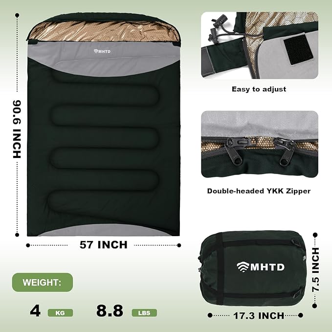 Double Sleeping Bag for Adults Cold Weather 0 Degrees Heavy Duty Two Person Sleeping Bag for Camping Cotton Canvas YKK Zipper Portable