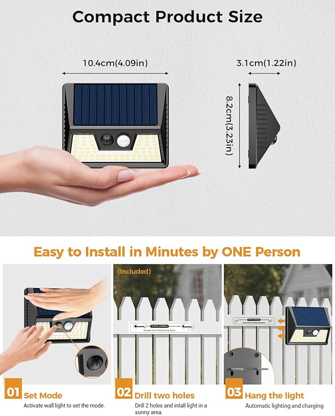 12 Pack Solar Fence Lights Motion Sensor Deck &amp Wall Lights - Warm White LED Wireless Waterproof Outdoor for Yard Steps &amp Garden - Black