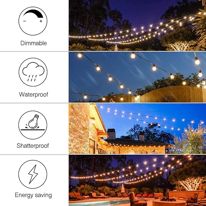 Banord 102FT Outdoor String Lights Waterproof Patio Lights with 35 Shatterproof LED Bulb Hanging Light String Black String Light Vintage Party Lights for Garden Backyard Porch Cafe Deck Wedding