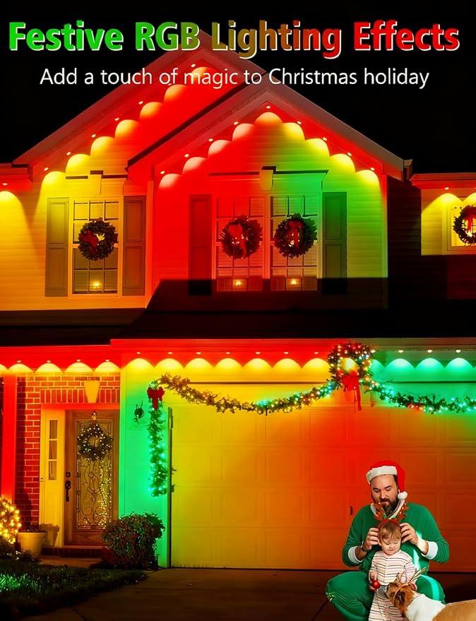 100FT Permanent Outdoor Lights 60 LED Smart RGB&ampIC Outdoor Eave Lights with App/Remote Control 209 Scene Modes IP67 Waterproof Outside Light for House Party Christmas