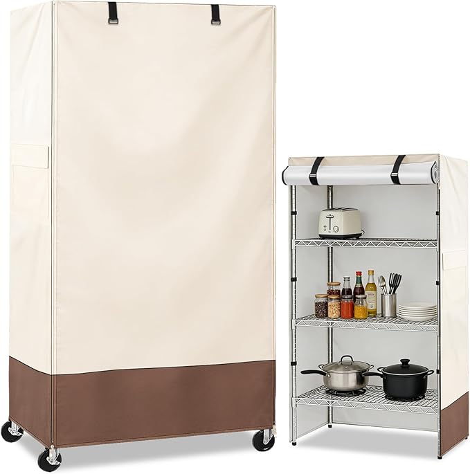 Rileytee Wire Shelf CoverHeavy Duty 600D Dustproof Waterproof Shelf Covers for Wire ShelvingOutdoor Storage Rack Cover for Rack with Zipper36 W x 16 D x 72 H(Beige &amp Brown)