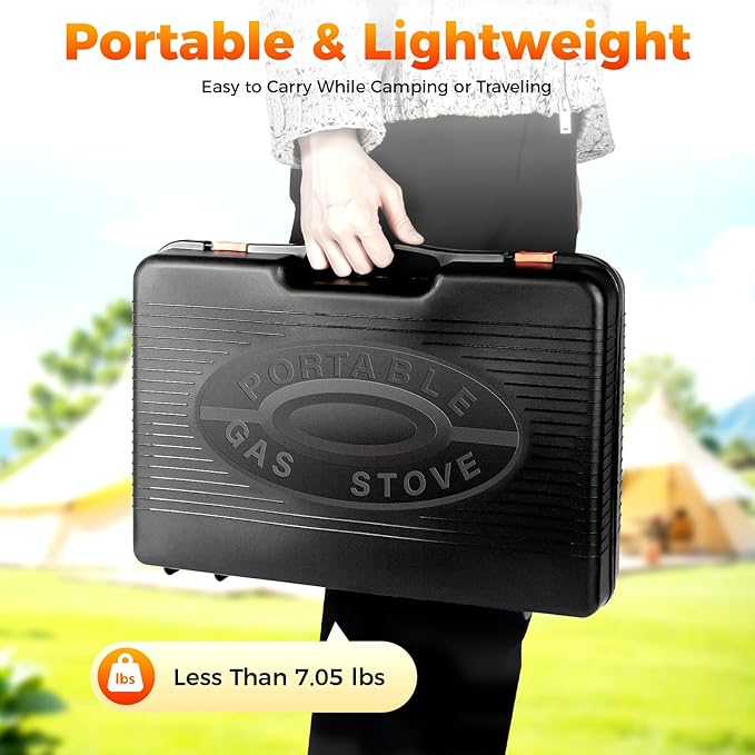 Portable Gas Grill Butane Stove Camping Stoves with Grilling Net &amp Carry Case Tabletop BBQ Grill Butane Camping Stove Outdoor Gas Stove for Camping Travel Trekking