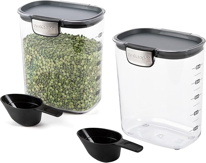 Progressive International ProKeeper+ Clear Plastic Airtight Food Baker's Kitchen Storage Organization Container Canister Set with Magnetic Accessories 2- Piece Set (Grain 2.5-Quart)