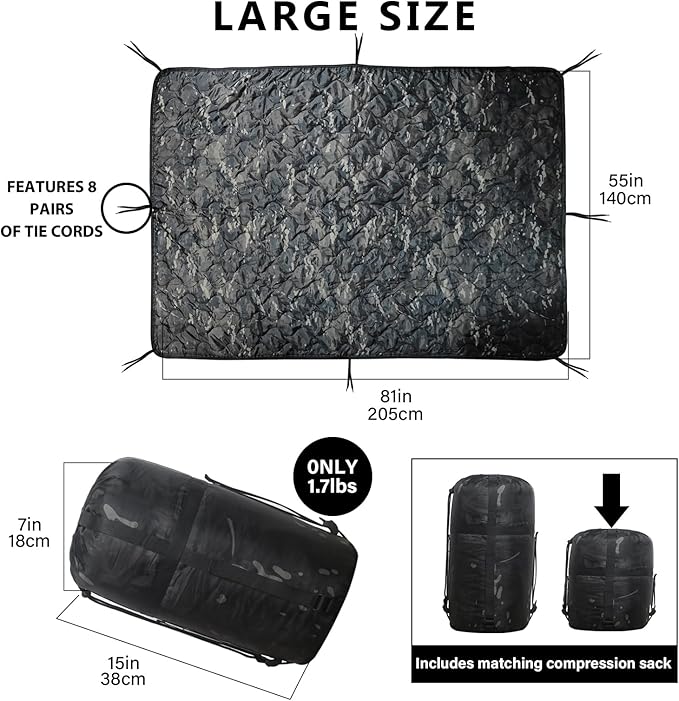 Camo Poncho Liner Army Blanket Military Sleeping Bag with A Compression Carrying Bag for Traveling Hiking Camping Outdoor Survival Car Blanket