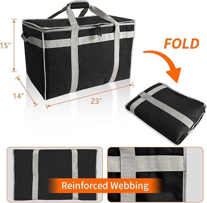 D&ampONEHOS XXXL Insulated Food Delivery Bag with Side Handles Insulated Grocery Bag for HOT/COLD Food Reusable Fit for Uber Eats Doordash Camping Picnics Garden Parties (23”x14”x15”)