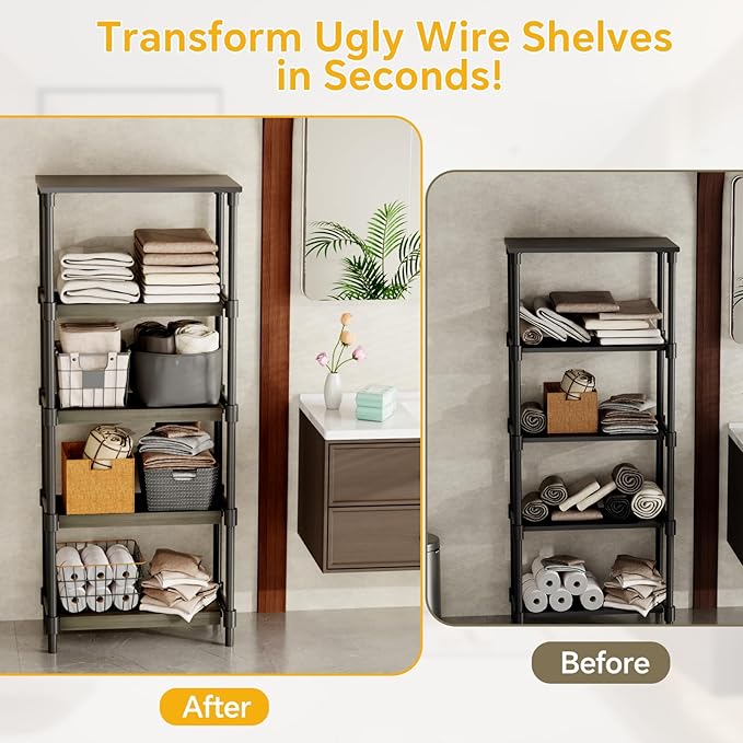 6 PCS Wire Rack Covers for Pantry Wood Grain 24''W * 12''D (Ready to Use) Faux Wood Shelf Covers for Wire Shelving Rustic Closet Shelves Covering Toppers - Bathroom Kitchen Garage (Dark)
