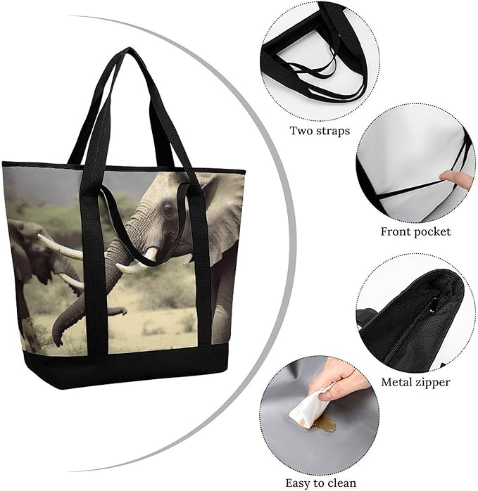 Insulated Shopping BagLarge Reusable Cooler Bags Elephants Animals Printed Foldable Shopping BagTravel Waterproof Shoulder Bag