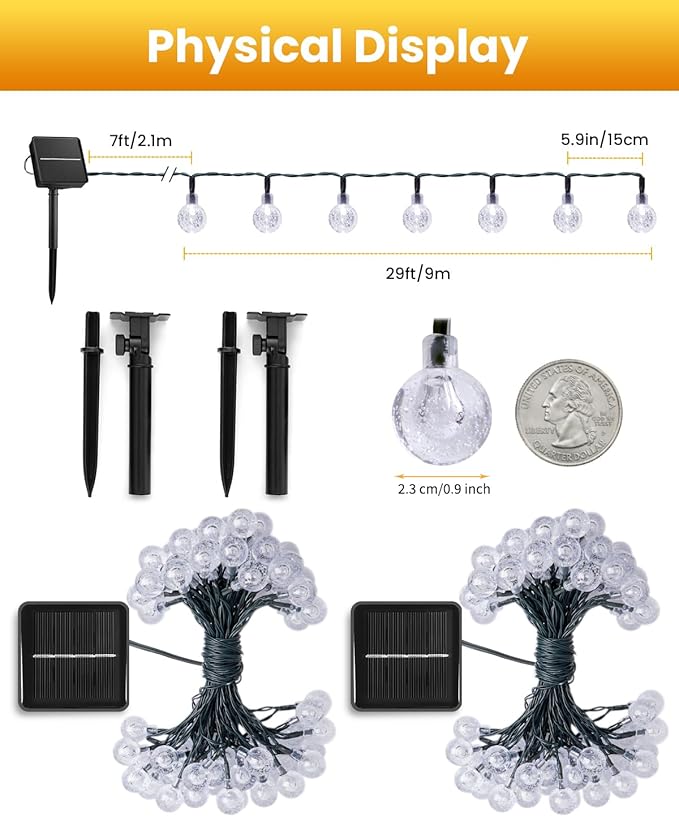 Brightown 2-Pack 120 LED 72 FT Solar String Lights Outdoor Waterproof Solar Powered Patio Lights with 8 Lighting Modes for Garden Yard Porch Wedding Party Decor (Pure White)