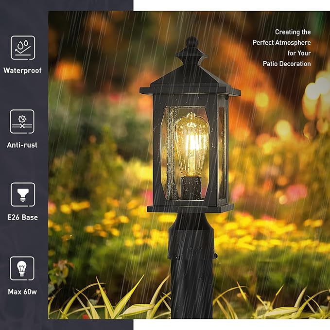 zeyu 16 Inch Outdoor Lamp Post Light Farmhouse Exterior Post Light Fixture for House Patio Yard Die-Cast Aluminum with Seeded Glass Shade Black Finish ZD99P BK