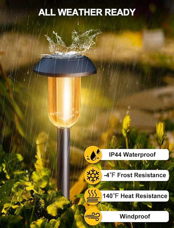 Solar Pathway Lights Outdoor 8 Pack Solar Powered Garden Lights 3000K Warm White Outside Waterproof Decor Landscape Lighting Auto On/Off Outdoor Walkway Light for Garden Yard Driveway Lawn