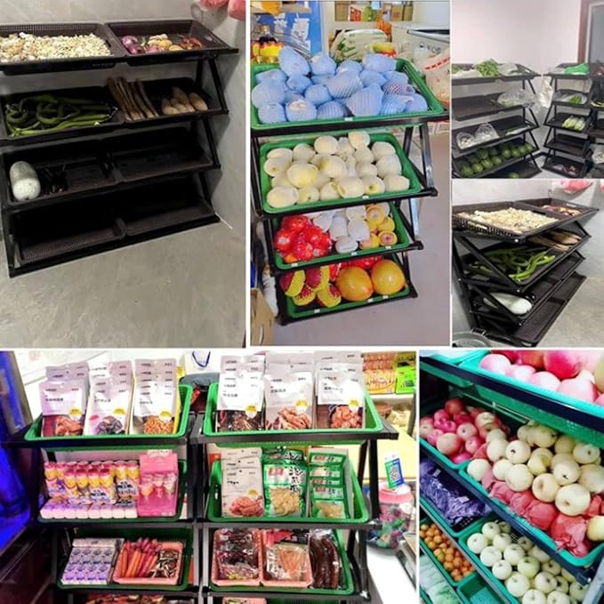 Fruit Vegetable Basket Shelf 5 Layer Retail Display Rack Market Shelf with 10 Baskets Standing Supermarket Snack Candy Display Organizer for Kitchen/Store/Garage