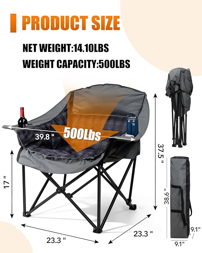 Oversized Double Camping Chair &amp XL Camping Chair 2 Pack Heavy Duty Padded Folding Camp Chairs
