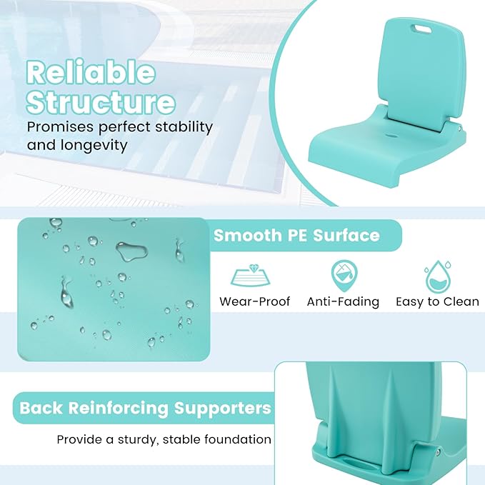 Goplus Poolside Chair for Edge of Pool Foldable Portable Flip Seat w/Back Support &amp 2 Handles Lightweight Outdoor Camping Chair for Stadium Tailgating Fishing Boats Beach (Mint Green 1 Pack