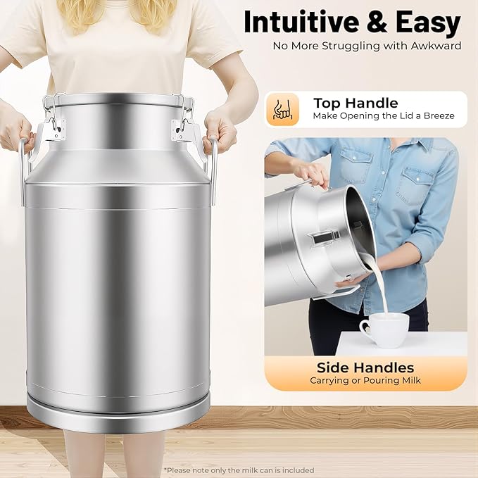 Stainless Steel Milk Can 40L/10.57Gal Metal Airtight Canister Food Storage Container with Lid &amp Clamps Bean Rice Cereal Storage Bucket for Kitchen Restaurant W13.4*H22in