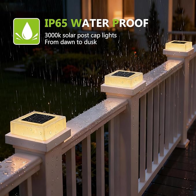 4x4 Solar Post Cap Lights 12pack Fence Post Solar Lights Outdoor Waterproof with Warm White LightingWhite Waterproof Cap Post Lights fit 3.5x3.5/4x4 Wooden/Vinyl Posts