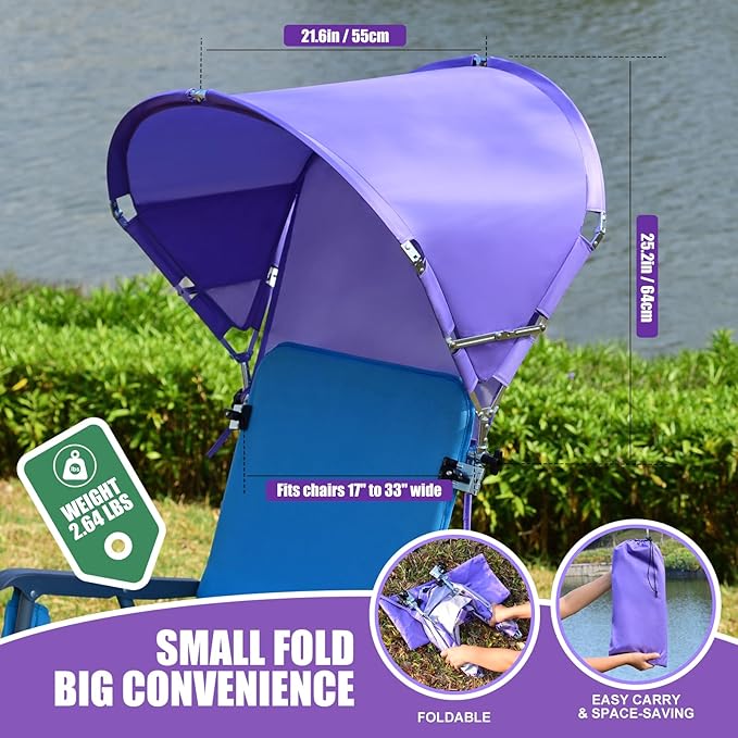 Universal Chair Umbrella Canopy UPF 50+ Chair Sun Shade Attachment with Adjustable Clamp Fits Most Brands’ Beach Camping Lawn Wheelchair Tanning Zero Gravity Lounge Fishing Chairs Patented