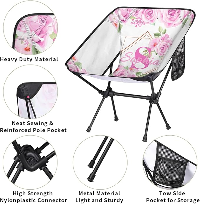 Camping Chair Personalized Backpacking Chair Lightweight Portable Folding Customized Name Chairs for Beach Sport Hiking (Hot Pink)