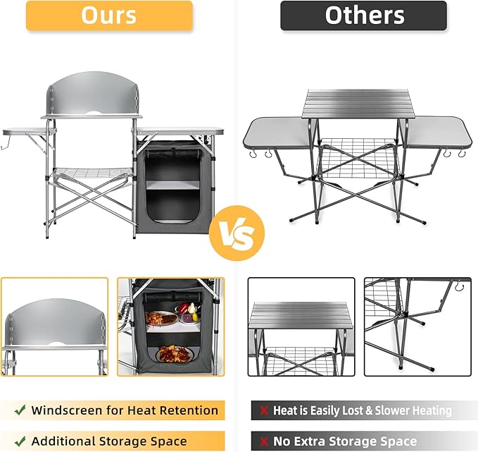 GYMAX Aluminum Portable Camping Kitchen Folding Cooking Table with 26 Tabletop Detachable Windscreen &amp Carrying Bag Outdoor Grill Table for BBQ Backyards