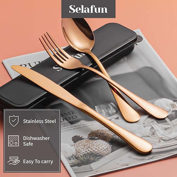 18/8 Travel Cutlery Set with Case Portable Silverware Utensils Set 8inch Stainless Steel Reusable Flatware Set Cutlery Set for Camping Picnic Hiking Office Dishwasher Safe