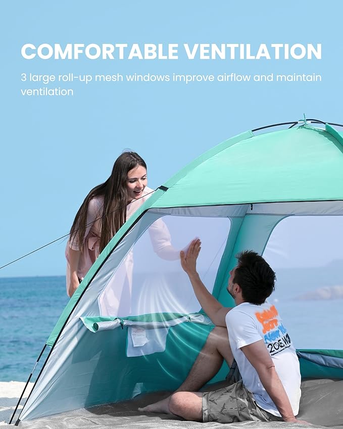 OutdoorMaster Beach Tent for 3/4/6/8 Person - Easy Setup Sun Shade Shelter Portable Beach Shade Sun Canopy with UPF 50+ UV Protection Removable Skylight Family Size