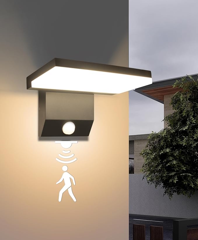 Motion Sensor Outdoor Light 18W 1980LM Black Motion Outdoor Wall Lights IP65 Waterproof Sconce Lighting LED Porch Lights 3000K Foldable Patio Wall Light Fixture for House Garage Square