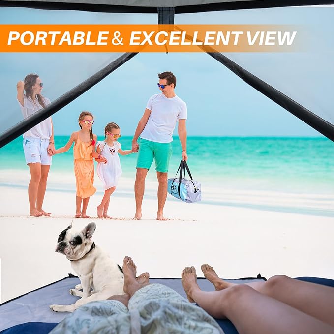 Happy Travel Beach Tent UPF 50+ UV Protection Sun Shade Shelter for 3/4/5/6/7/8 Person Portable Beach Canopy for Family &amp Baby Lightweight &amp Easy Setup Beach Cabana with 3 Ventilation Mesh