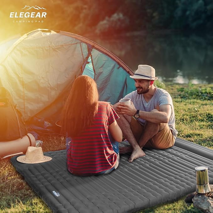 Elegear CumbreX™ Double Sleeping Pad for Camping 4.7 Ultra-Thick Inflatable Camping Sleeping Pad 2 Person with Built-in Foot Pump Portable Camping Sleeping Mat for Backpacking Hiking TentGray Full