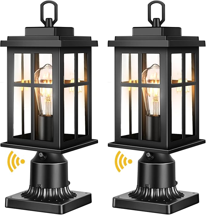 2 Pack Outdoor Post Lights Black Dusk to Dawn Post Lights Outside Waterproof Outdoor Column Lantern for House Garden Doorawy Backyard 100% Aluminum