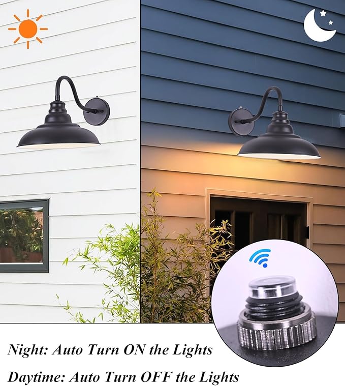 Outdoor Gooseneck Barn Light12 Inch Dusk to Dawn Exterior Barn Lights Farmhouse Black Exterior Lights Fixture Wall Mount Outdoor Wall Sconce for Garage Porch Patio