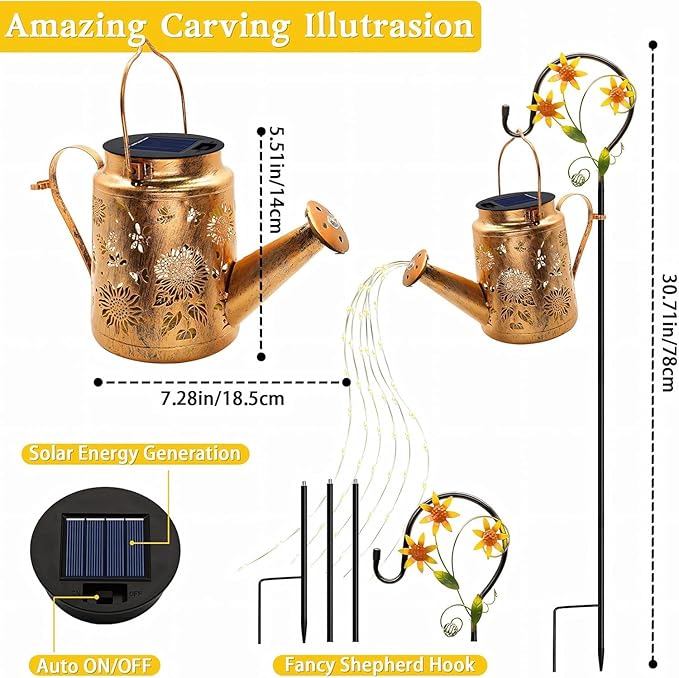 Solar Lanterns Outdoor Sunflower Watering Can lights Waterproof Hanging Lanterns Solar Path Lights Outside Yard Patio Gardren Decor Gardening Christmas Gift for Mom Grandma Women with Shepherd Hook