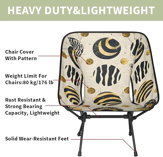 Honeybaby Folding Camping Chair Zebra Print Circle Camping Chairs Lightweight Portable Chair Outdoor Foldable Chairs for Camping Travel Picnic Beach Hiking