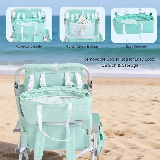 SUNNYFEEL Low Beach Chairs for Adults 5 Position Lay Flat Portable Folding Backpack Beach Chair Heavy Duty with Cooler Bag Cup Holder for Outdoor/Lawn/Picnic/Sand Foldable Camping Chair