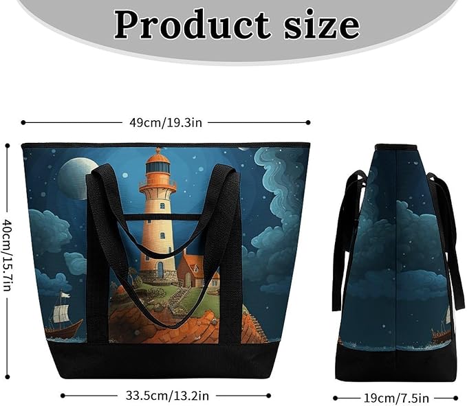 Insulated Shopping BagLarge Reusable Cooler Bags Catoon Whale Lighthouse Printed Foldable Shopping BagTravel Waterproof Shoulder Bag