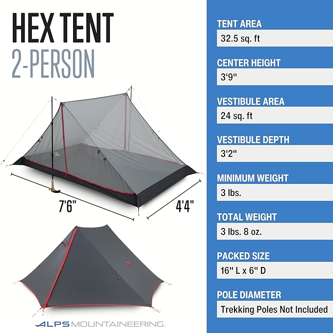 ALPS Mountaineering Hex 2-Person Tent - Charcoal/Red