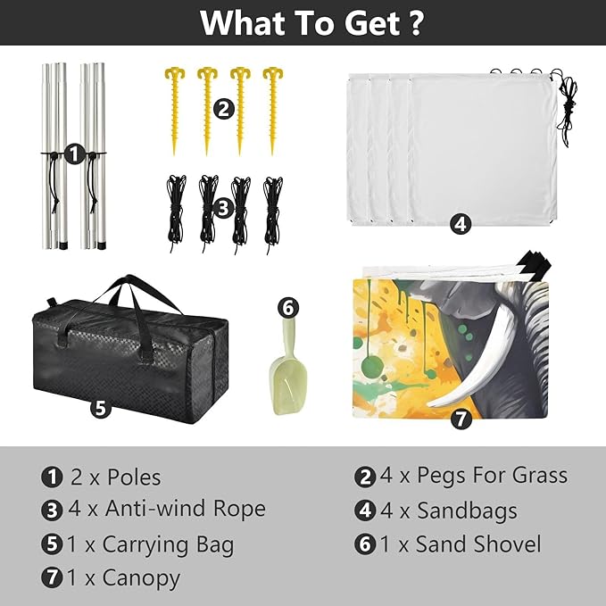 Cute ElephantCamping Sun Shelters 9.2 x 10.5 FT Beach Canopy Tent Sun Shade with Carrying Bag for Camping Trips Fishing Backyard Fun or Picnics 21340409