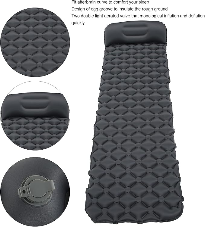 Camping Sleeping Pad Camping Mat with Pillow Inflatable Sleeping Mattress Built in Foot Pump Inflatable Mattress TPU Portable Bed for Backpacking