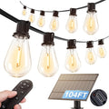 addlon 104FT(96FT+8) Solar String Lights Outdoor Waterproof with USB Port &amp Remote Control Solar Patio Lights for Outside Solar Powered with 52 LED Dimmable Bulbs for Porch Garden Deck Halloween
