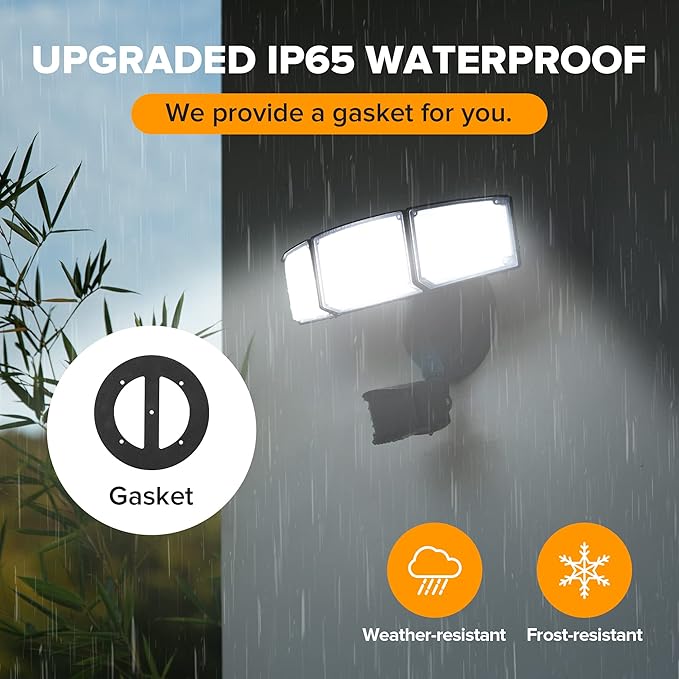 LUTEC 2 Pack 72W 7500LM LED Security Lights Motion Sensor Light Outdoor 5000K Daylight IP65 Waterproof Dusk to Dawn 3-Head Motion Detected Flood Light for Garage Yard Porch(Black)